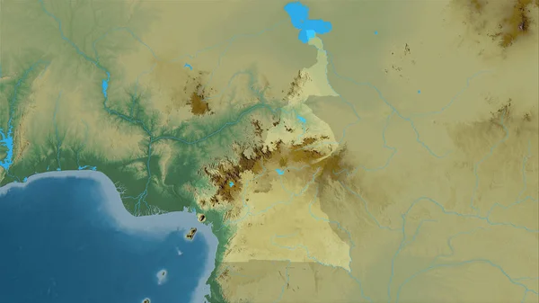 Stereografik Projeksiyondaki Topografik Yardım Haritasındaki Kamerun Alanı Raster Katmanlarının Ham — Stok fotoğraf