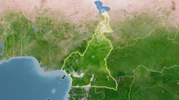 Περιοχή Καμερούν Στον Δορυφορικό Χάρτη Στην Στερεογραφική Προβολή Ακατέργαστη Σύνθεση — Φωτογραφία Αρχείου