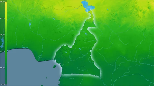 Gemiddelde Jaarlijkse Temperatuurvariatie Binnen Kameroen Stereografische Projectie Met Legende Ruwe — Stockfoto