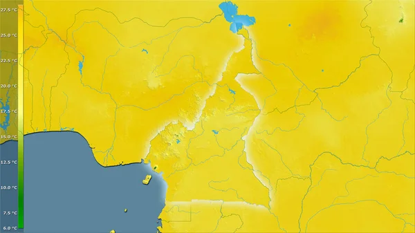 Średnia Temperatura Najzimniejszego Kwartału Terenie Kamerunu Projekcji Stereograficznej Legendą Surowa — Zdjęcie stockowe
