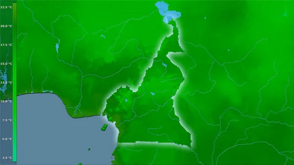 喀麦隆地区内最冷的一个月的最低温度是图例立体投影 明亮轮廓的栅格层的原始成分 — 图库照片