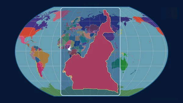 カメルーンのアウトラインを視野線で拡大したもので カヴァライスキー予測の世界地図に対するものです 形を中心に 行政区画のカラーマップ — ストック写真