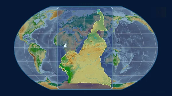 Přiblížený Pohled Kamerun Perspektivními Liniemi Proti Globální Mapě Projekci Kavrayskiy — Stock fotografie