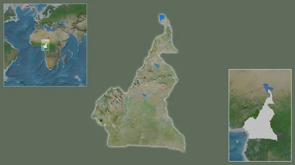 Detailní Záběr Kamerunu Jeho Umístění Regionu Středu Rozsáhlé Mapy Světa — Stock fotografie