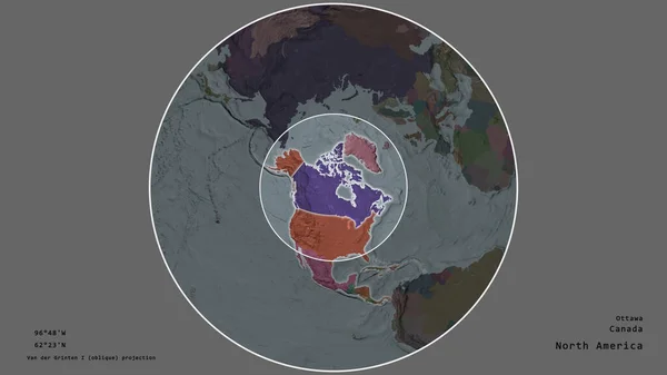 Gebied Van Canada Gemarkeerd Met Een Cirkel Grootschalige Kaart Van — Stockfoto