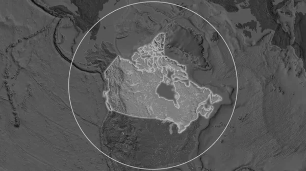 その近隣の背景に円に囲まれたカナダの大面積 標高マップ — ストック写真