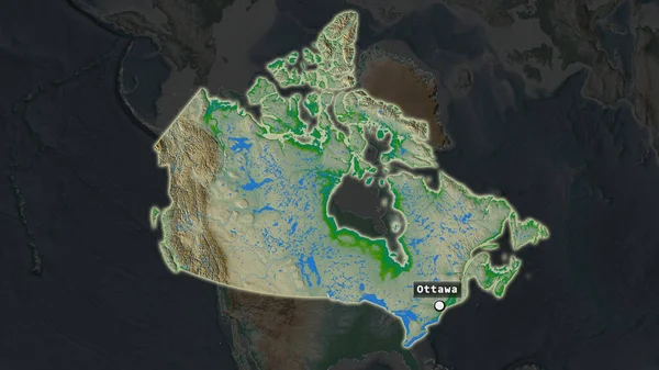 Het Gemarkeerde Gebied Van Canada Met Hoofdpunt Label Gedeukte Kaart — Stockfoto