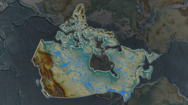 Canadá Área Ampliada Brilhou Fundo Escurecido Seus Arredores Mapa Alívio — Fotografia de Stock