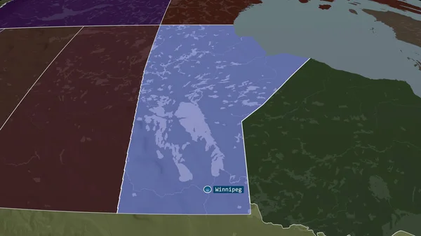 Manitoba Provincia Canadá Zoomed Destacó Con Capital Mapa Coloreado Tocado — Foto de Stock
