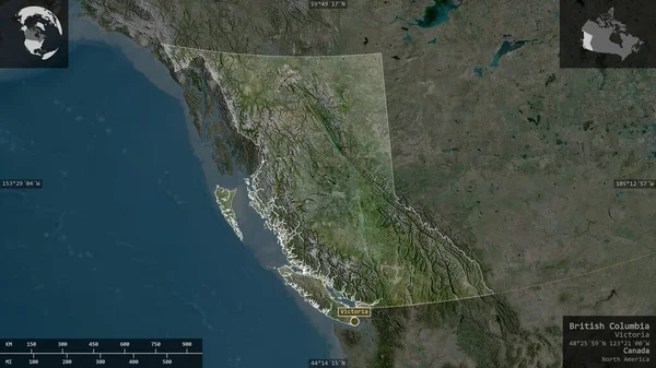 Columbia Británica Provincia Canadá Imágenes Satélite Forma Presentada Contra Área — Foto de Stock