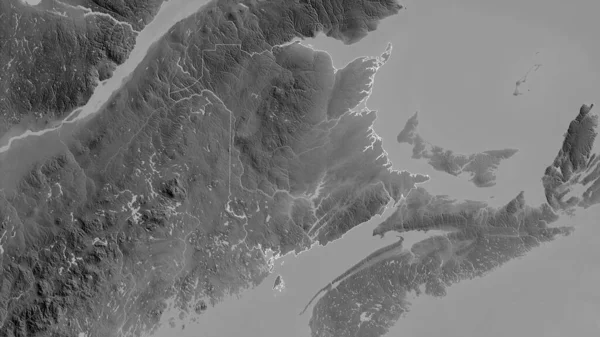 カナダのニューブランズウィック州 湖や川とグレースケールの地図 形状は その国の領域に対して概説 3Dレンダリング — ストック写真