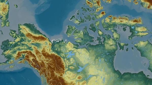 北西部領土 カナダの領土 湖や川と色の救済 形状は その国の領域に対して概説 3Dレンダリング — ストック写真