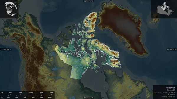 Nunavut Territorio Canadá Relieve Colores Con Lagos Ríos Forma Presentada — Foto de Stock