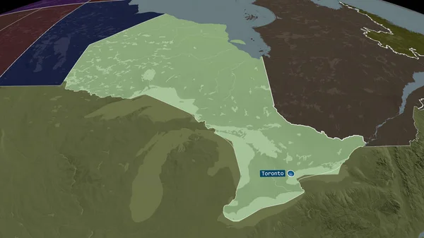 Ontario Provincia Del Canada Ingrandita Evidenziata Con Capitale Mappa Colorata — Foto Stock