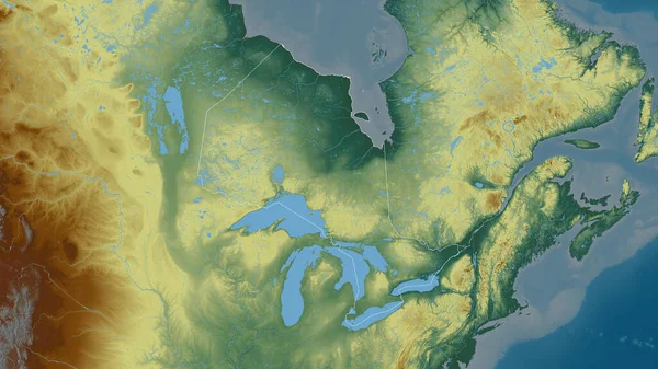 Ontário Província Canadá Alívio Colorido Com Lagos Rios Forma Delineada — Fotografia de Stock