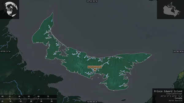 Prince Edward Island Provinz Von Kanada Farbige Reliefs Mit Seen — Stockfoto