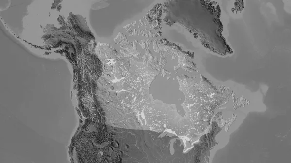 Περιοχή Του Καναδά Στον Υψομετρικό Χάρτη Διαβαθμίσεων Του Γκρι Στην — Φωτογραφία Αρχείου