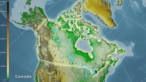 Physical Map Canada Area Stereographic Projection Legend Main Composition — Stock Photo, Image