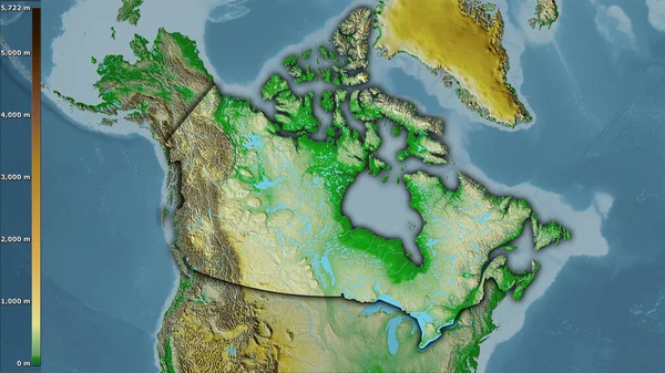 Φυσικός Χάρτης Εντός Της Περιοχής Του Καναδά Στην Στερεογραφική Προβολή — Φωτογραφία Αρχείου