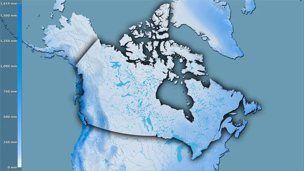 Precipitation Coldest Quarter Canada Area Stereographic Projection Legend Raw Composition — Stock Photo, Image