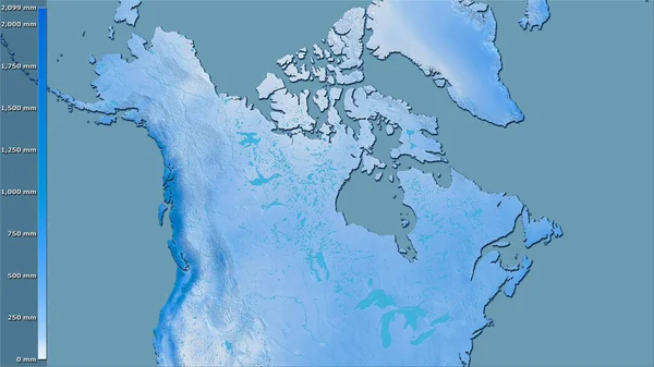 伝説のある立体投影のカナダエリア内で最も雨の多い四半期の降水量 ラスター層の生の組成 — ストック写真
