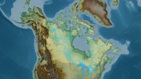 立体投影地形图上的加拿大地区 栅格层的原始组成 — 图库照片