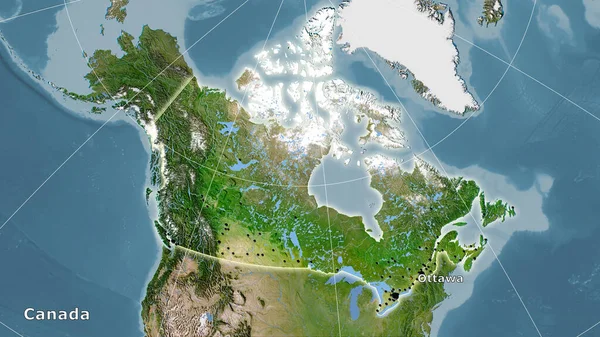 Περιοχή Του Καναδά Στον Δορυφορικό Χάρτη Στην Στερεογραφική Προβολή Κύρια — Φωτογραφία Αρχείου