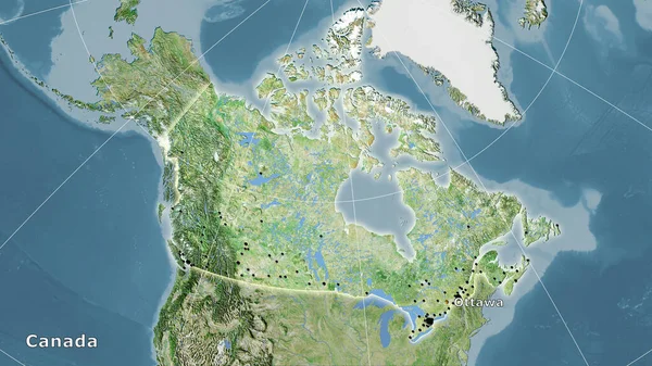 Canada Gebied Satelliet Kaart Stereografische Projectie Hoofdcompositie — Stockfoto