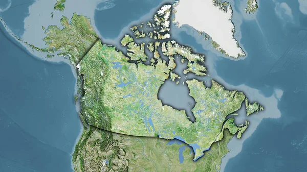衛星Dマップ上のカナダ領域の立体投影 暗い輝線アウトラインを持つラスター層の生の組成 — ストック写真