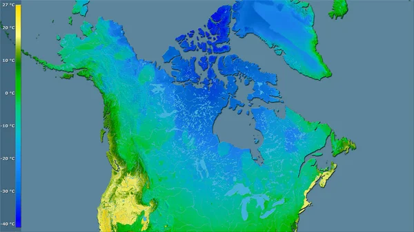 Mean Temperature Warmest Quarter Canada Area Stereographic Projection Legend Raw — Stock Photo, Image