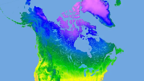 Canada Area Annual Temperature Map Stereographic Projection Raw Composition Raster — Stock Photo, Image