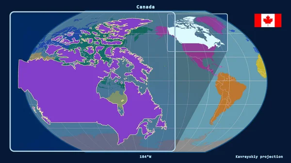 Vergrößerte Ansicht Von Kanada Mit Perspektivischen Linien Gegen Eine Weltkarte — Stockfoto