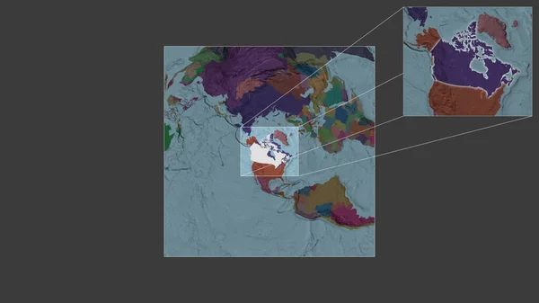 Rozszerzony Powiększony Obszar Kanady Wydobyty Mapy Świata Dużą Skalę Wiodącymi — Zdjęcie stockowe