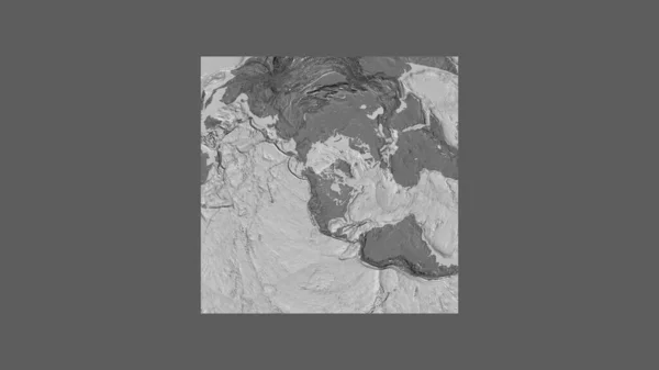 Square frame of the large-scale map of the world in an oblique Van der Grinten projection centered on the territory of Canada. Bilevel elevation map