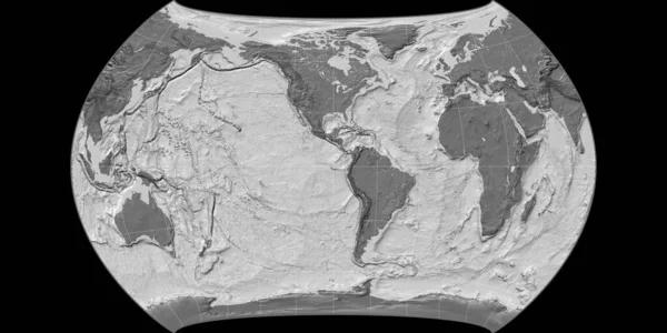 90西の経度を中心としたカンターズ ポリコニック プロジェクションの世界地図 ビレベル地形図 粒状のラスターの生の複合体 3Dイラスト — ストック写真