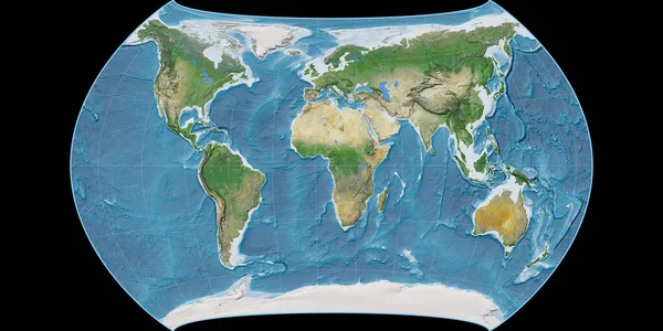 Mapa Mundo Projeção Policônica Canters Centrada Longitude Leste Imagens Satélite — Fotografia de Stock