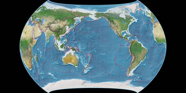 Карта Мира Поликонической Проекции Кантеров Сосредоточена 170 Западной Долготе Спутниковые — стоковое фото