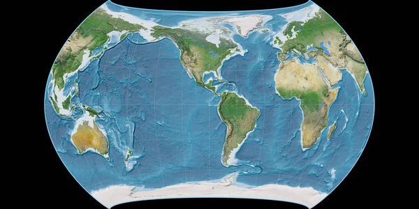 Světová Mapa Canters Polyconic Projekce Soustředí Západní Délky Satelitní Snímky — Stock fotografie