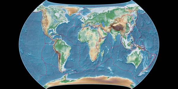 Světová Mapa Canters Polyconic Projekce Soustředí Východní Délky Barevné Stínítko — Stock fotografie