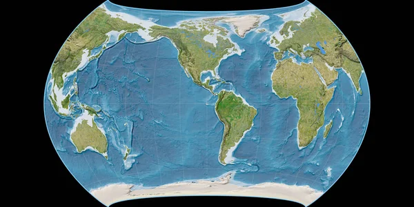 World Map Canters Polyconic Projection Centered West Longitude Satellite Imagery — Stock Photo, Image