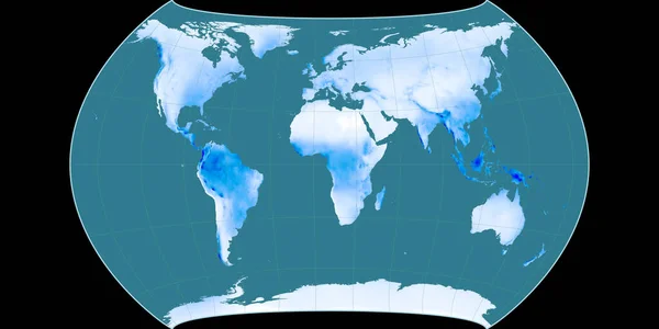 坎特斯多边形投影世界地图以东经11度为中心 平均年降水量图 具有满意效果的栅格原料复合材料 3D插图 — 图库照片