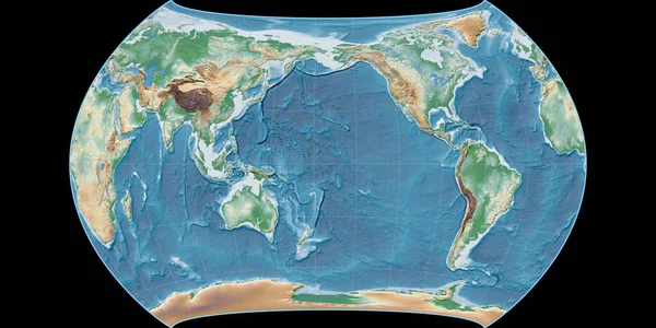Mapa Świata Projekcji Canters Polyconic Skupiona 170 Zachodniej Długości Geograficznej — Zdjęcie stockowe
