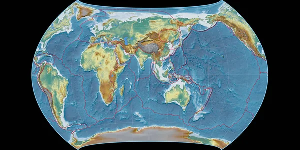 Světová Mapa Canters Polyconic Projekce Soustředí Východní Délky Topografická Reliéfní — Stock fotografie