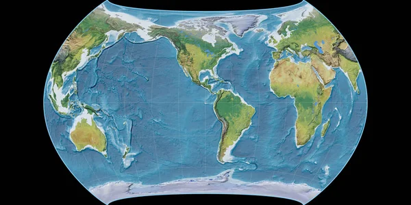 Карта Світу Поліконічній Проекції Кентерс Зосереджена Західній Довготі Основні Фізіографічні — стокове фото