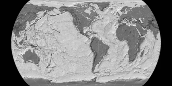Wereldkaart Canters Pseudocylindric Projectie Gecentreerd West Lengtegraad Bilevel Topografische Kaart — Stockfoto