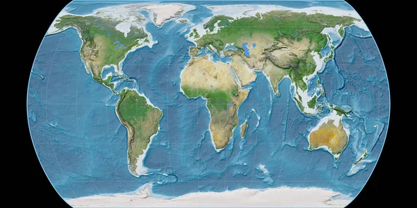 Mapa Świata Projekcji Pseudocylindrycznej Canters Skupiona Wschodniej Długości Geograficznej Zdjęcia — Zdjęcie stockowe