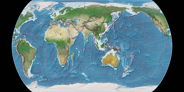 Карта Світу Кантерс Псевдотиліндрічній Проекції Зосереджена Довготі Східної Довготи Супутникові — стокове фото