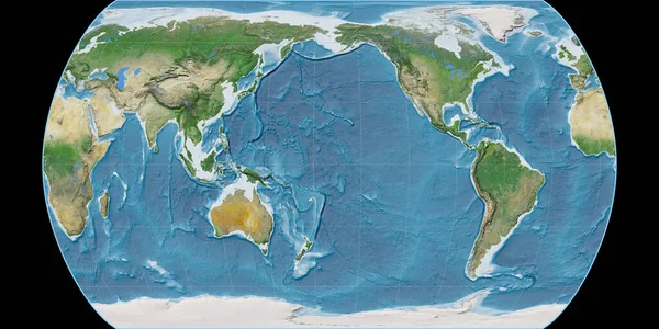 Světová Mapa Canters Pseudoválcová Projekce Soustředěná 170 Západní Délky Satelitní — Stock fotografie