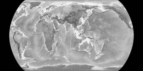 Mapa Świata Projekcji Pseudocylindrycznej Canters Skupiona Wschodniej Długości Geograficznej Mapa — Zdjęcie stockowe