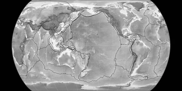 World Map Canters Pseudocylindric Projection Centered 170 West Longitude Grayscale — Stock Photo, Image